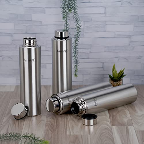 Sumeet Stainless Steel Leak-Proof Water Bottle / Fridge Bottle 1000ML - Pack of 4, Silver