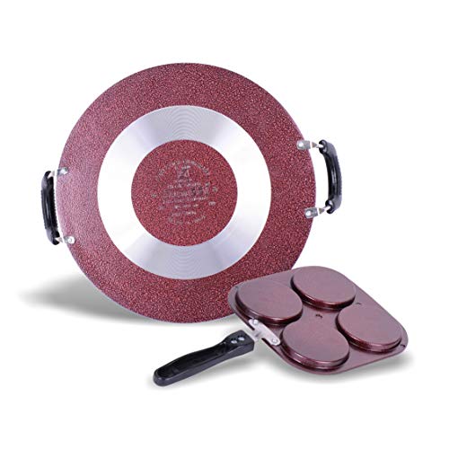 Sumeet Galaxy Aluminium Cookware Set, 1 Saral Tawa, 1 Multi Snack Maker (Peach)