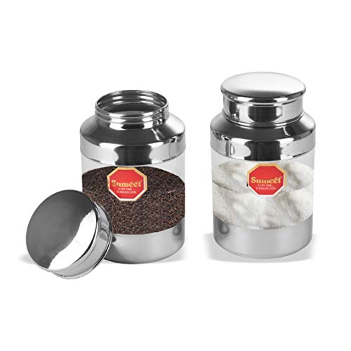 Sumeet Stainless Steel See Through Clear Container Jars Set of 2 Capacity - 600ML, Dia - 6 cm (Each)