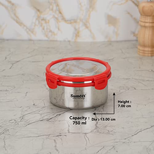 Sumeet Airtight & Leak Proof Steelexo S.S. Container/Lunch Box with Stainless Steel Lid Set Pack of 1Pc (750ML, 13CM) - Silver