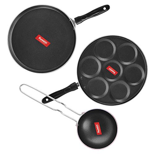 Sumeet 2.6mm Thick Non-Stick Clancy Combo Set (Dosa Tawa – 26.5cm Dia + Multi Snack Maker – 26.5cm Dia + Tadka Pan – 10cm Dia)