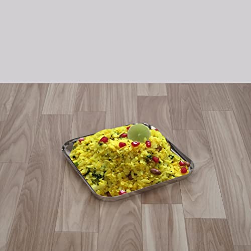 Sumeet Stainless Steel Medium Square Shape Plate/Snacks Plate/Breakfast Plate Set of 3pcs, 17.5cm Dia, Silver