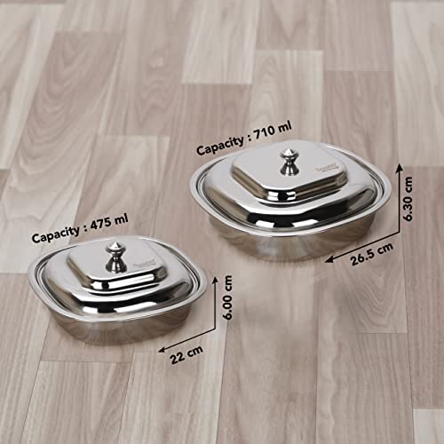 Sumeet Stainless Steel Square Serving Bowl / Curry Bowl / Gravy Pot with lid