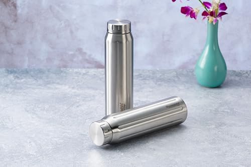 Sumeet Spark-Aqua Stainless Steel Leak Proof Water Bottle Office/School/College/Gym/Picnic/Home/Fridge - 900ml |Pack of 2| Silver