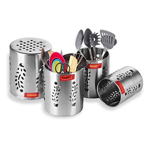 Sumeet Stainless Steel Multi Purpose Spoon Holder, Cutlery Holder Stand Set of 4 Pc