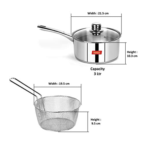Casserole with Glass Lid & Wire Mesh/Deep Fryer Basket/Strainer with Resting Feet