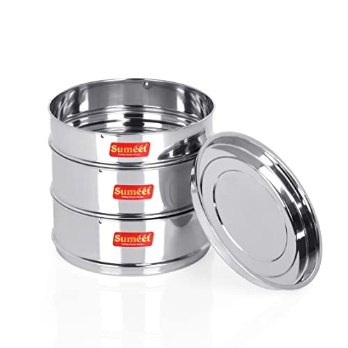 Sumeet Stainless Steel Deep + Flat Stackable Container/Separator with Lid Suitable for 6.5 LTR Inner & Outer Lid Cooker