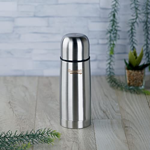 Sumeet Stainless Steel Double Walled Flask / Water Bottle, with Flip Lid, 24 Hours Hot and Cold, 400 ml, Silver