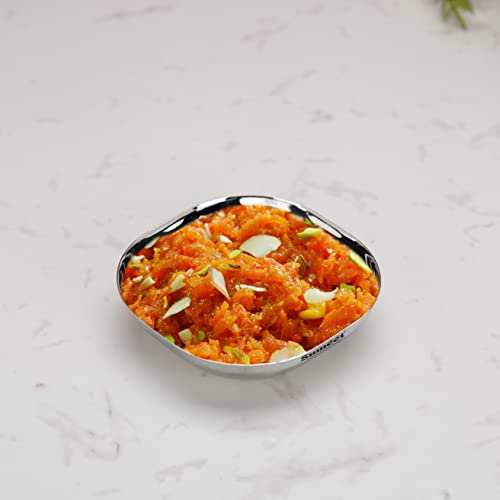 Sumeet Stainless Steel Small Apple Square Shape Plate/Dessert Plate/Halwa Plate Set of 6pcs, 10.5cm Dia, 170ML Each - Silver
