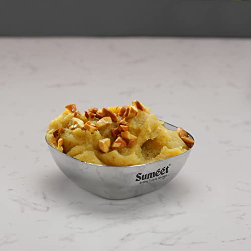 Sumeet Heavy Gauge Stainless Steel Apple Square Bowl/Wati/Katori with Mirror Finish – 9.5cm Dia, Set of 6pc, 200ML Each - Silver
