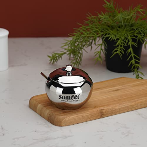 Sumeet Stainless Steel Ghee and Oil Pot, Storage Conrainer with Spoon for Kitchen, 8.5cm Dia, 230ML - Silver (Pack of 1)