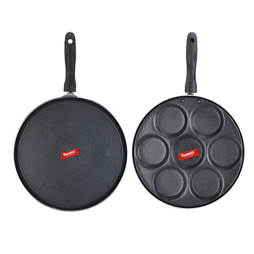 Sumeet NonStick Zilver Cookware Set (Dosa Tawa - 26.5Cm Dia + Multi Snack Maker - 7 Cavity - 26.5Cm Dia)