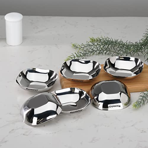 Sumeet Stainless Steel Small Apple Square Shape Plate/Dessert Plate/Halwa Plate Set of 6pcs, 8cm Dia, 90ML Each - Silver