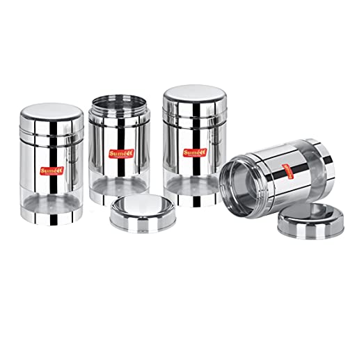 Sumeet Stainless Steel Circular See Through/Transparent Container, Set of 4Pc, 700 Ml Each, 8.5cm Dia, Silver