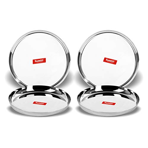Sumeet Stainless Steel Apple Shape Heavy Gauge Dinner Plates with Mirror Finish 32.5cm Dia - Set of 4pc