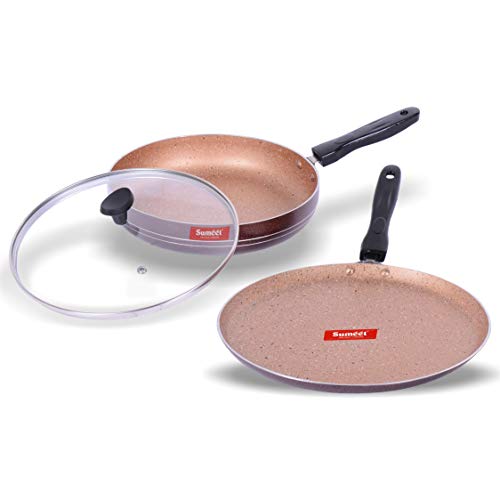 Sumeet Nonstick Granite Finish Famous 2pc Combo Set (Dosa Tawa - 26.5cm Dia + Fry Pan with Glass Lid - 1.8 LTR Capacity - 24cm Dia)