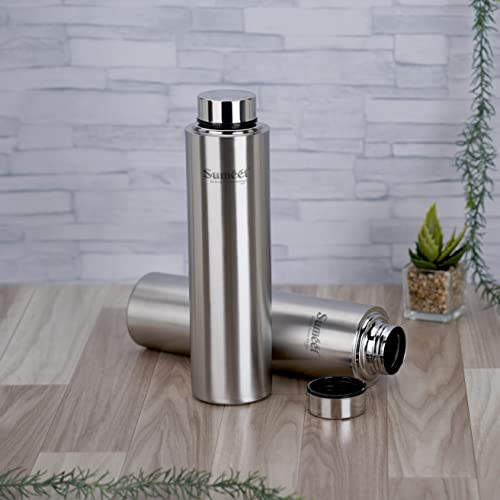 Sumeet Stainless Steel Leak-Proof Water Bottle / Fridge Bottle 1000ML - Pack of 2, Silver