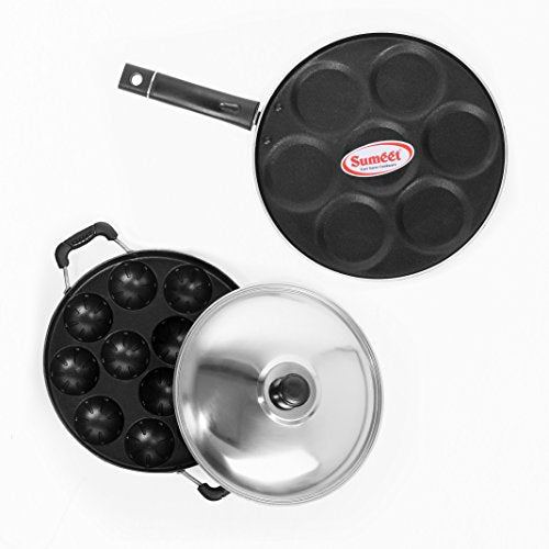 Sumeet Aluminium 7-Piece Multi Snack Maker and 12-Piece Grill Appam Patra, Silver