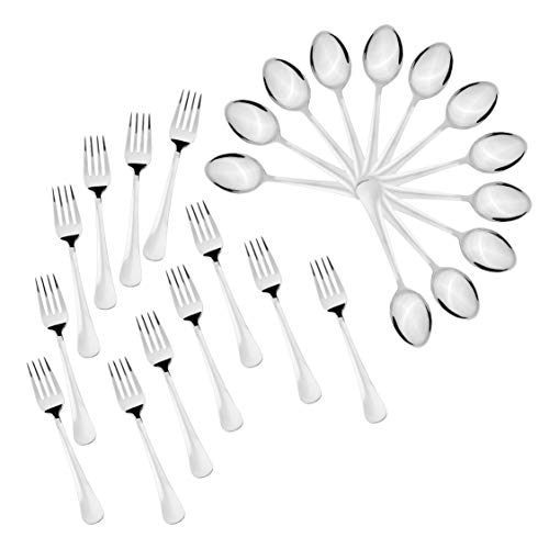 Sumeet Stainless Steel Premium Quality Spoon and Fork Set of 24 Pc (Baby/Medium Spoon 12 Pc (16cm L), Baby/Medium Fork 12 Pc (15.5cm L))– (1.6mm Thick)
