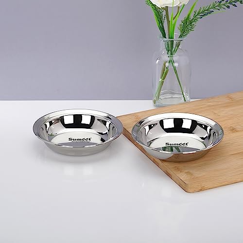 Sumeet Stainless Steel Heavy Gauge Multi Utility Serving Plates with Mirror Finish 12.5cm Dia - Set of 2pc, Silver