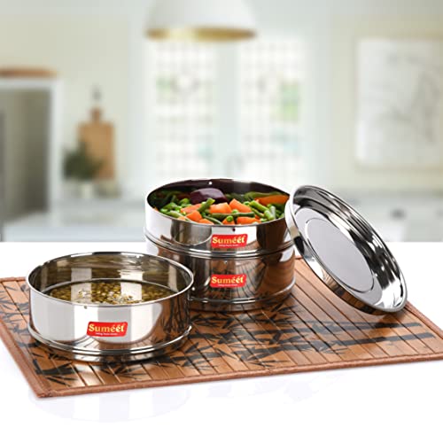 Sumeet Stainless Steel Deep + Flat Stackable Container/Separator with Lid Suitable for 6.5 LTR Inner & Outer Lid Cooker