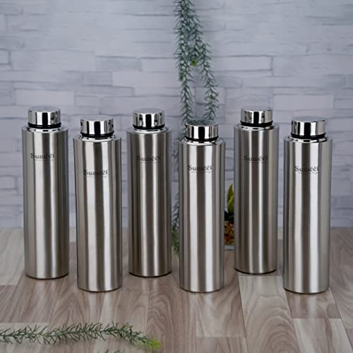 Sumeet Stainless Steel Leak-Proof Water Bottle / Fridge Bottle 1000ML - Pack of 6, Silver