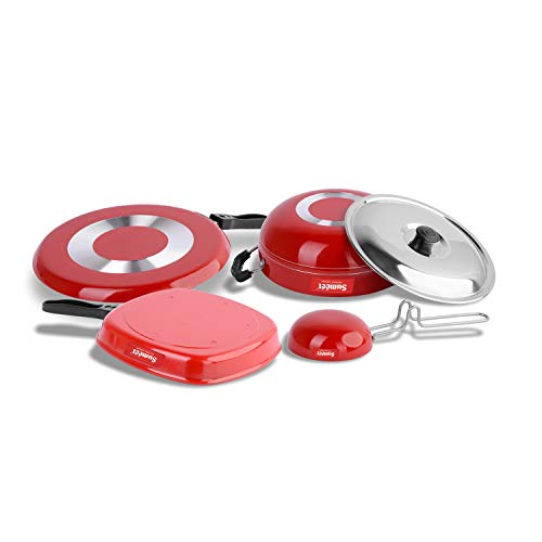 Sumeet 2.6mm Thick Non-Stick Piros Cookware Set (Dosa Tawa – 26.5cm Dia + Kadhai with Lid – 1.5Ltr Capacity- 20cm Dia + Grill Pan – 1.1Ltr Capacity – 22cm Dia + Tadka Pan – 10cm Dia)