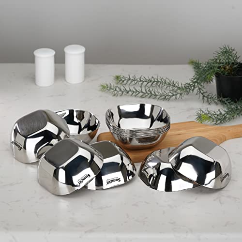 Sumeet Heavy Gauge Stainless Steel Apple Square Bowl/Wati/Katori with Mirror Finish – 10.6cm Dia, Set of 12pc, 250ML Each - Silver