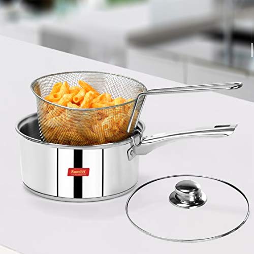Casserole with Glass Lid & Wire Mesh/Deep Fryer Basket/Strainer with Resting Feet