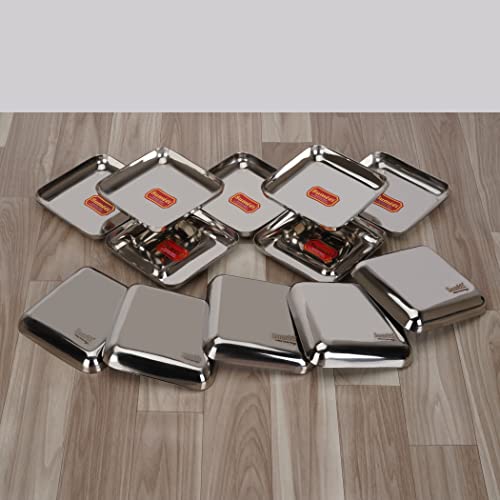 Sumeet Stainless Steel Small Square Shape Plate/Dessert Plate/Halwa Plate Set of 12pcs, 7.2cm Dia, Silver