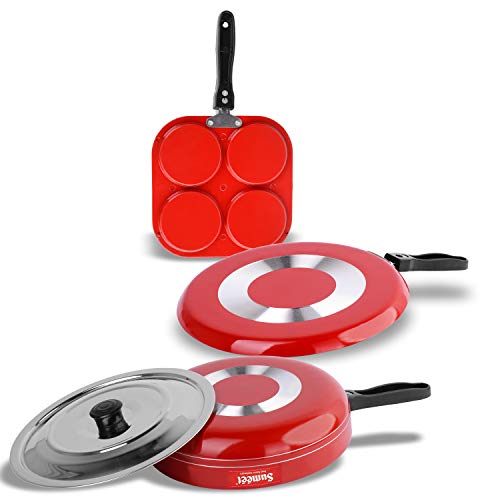 Sumeet 2.6mm Thick Non-Stick Redina Combo Set (Dosa Tawa – 26.5cm Dia + Mini Multi Snack Maker – 19.5cm Dia + Fry pan – 1.5Ltr Capacity – 21cm Dia)
