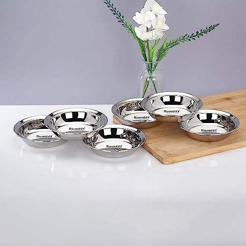Sumeet Stainless Steel Heavy Gauge Multi Utility Serving Plates with Mirror Finish 16.5cm Dia - Set of 6pc, Silver