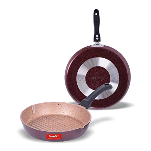 Sumeet Nonstick Granite Finish 2pc Kitchen Set “Favorite” (Dosa Tawa - 26.5cm Dia + Round Grill Pan 25.5cm Dia)