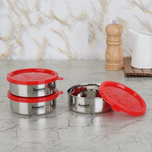Sumeet Stainless Steel Airtight & Leak Proof Food Storage Container, 400ML, 12CM, Pack of 3PC, Silver