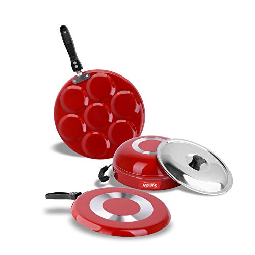 Sumeet 2.6mm Thick Non-Stick Strawberry Combo Set (Dosa Tawa – 26.5cm Dia + Multi Snack Maker – 26.5cm Dia + Kadhai with Lid – 1.5Ltr Capacity- 20cm Dia)