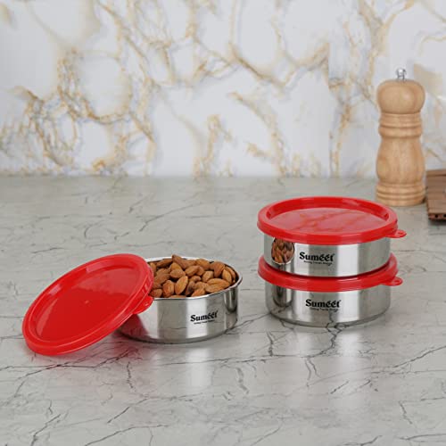 Sumeet Stainless Steel Airtight & Leak Proof Food Storage Container, 400ML, 12CM, Pack of 3PC, Silver