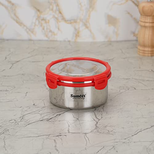 Sumeet Airtight & Leak Proof Steelexo S.S. Container/Lunch Box with Stainless Steel Lid Set Pack of 1Pc (750ML, 13CM) - Silver