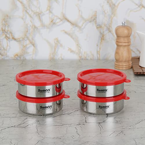 Sumeet Stainless Steel Airtight & Leak Proof Food Storage Container, 400ML, 12CM, Pack of 4PC, Silver