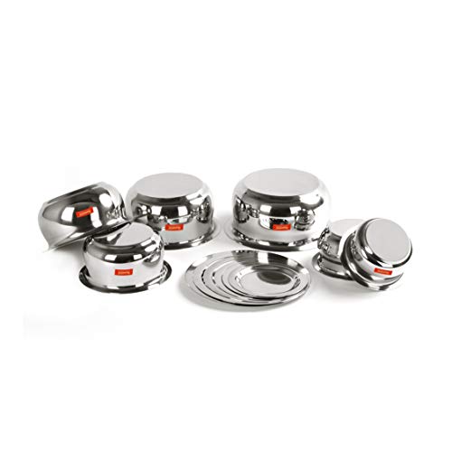 Sumeet Stainless Steel Belly Shape 6 Pc Tope / Cookware/ Pot Set with Lid 380ML, 500ML, 780ML, 1.1Ltr, 1.4Ltr, 1.75Ltr (Silver)
