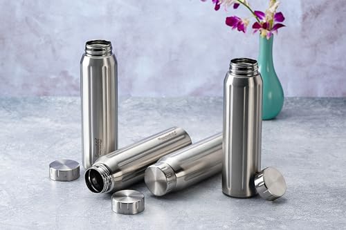 Sumeet Spark-Aqua Stainless Steel Leak Proof Water Bottle Office/School/College/Gym/Picnic/Home/Fridge - 900ml |Pack of 4| Silver