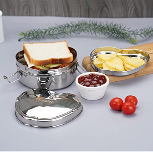 Sumeet Stainless Steel Apple Lunch Box/Tiffin with Steel Separator Plate and Locking Clip, 650ML, Ideal for 1 Person - Silver