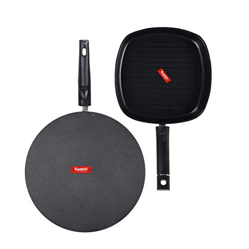 Sumeet NonStick Silver Cookware Set (Grill Pan-22cm Dia + Flat Tawa - 30.5cm Dia)