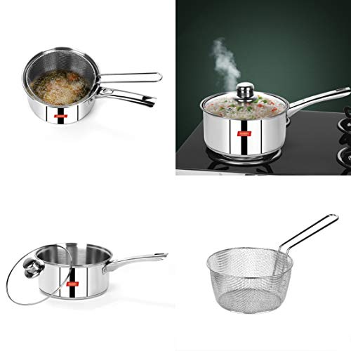 Casserole with Glass Lid & Wire Mesh/Deep Fryer Basket/Strainer with Resting Feet