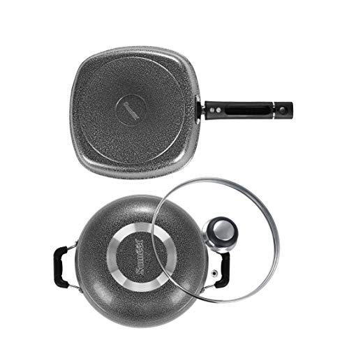 Sumeet NonStick Argento Cookware Set (Kadhai with Glass Lid -2Ltr - 22Cm Dia + Grill Pan-22cm Dia)