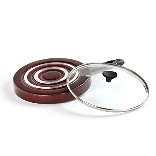 Sumeet Aluminium Nonstick Pizza Pan with Glass Lid (24cm, Peach)