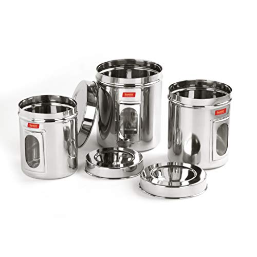 Sumeet Stainless Steel See Through Vertical Canisters/Ubha Dabba/Storage Containers Set of 3Pcs (1.9Ltr, 2.5Ltr, 3Ltr)