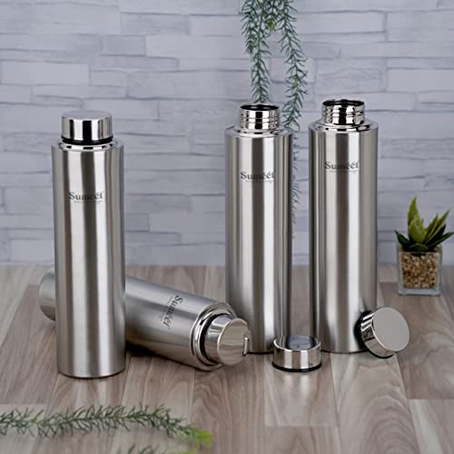 Sumeet Stainless Steel Leak-Proof Water Bottle / Fridge Bottle 1000ML - Pack of 4, Silver