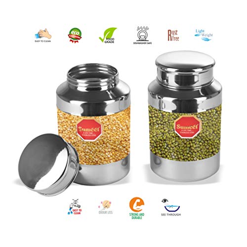 Sumeet Stainless Steel See Through Clear Container Jars Set of 2 Capacity - 600ML, Dia - 6 cm (Each)