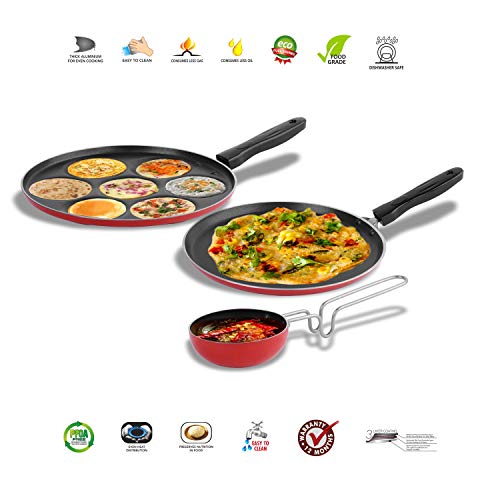 Sumeet 2.6mm Thick Non-Stick Clancy Combo Set (Dosa Tawa – 26.5cm Dia + Multi Snack Maker – 26.5cm Dia + Tadka Pan – 10cm Dia)