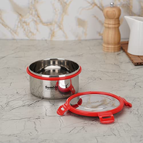 Sumeet Airtight & Leak Proof Steelexo S.S. Container/Lunch Box with Stainless Steel Lid Set Pack of 1Pc (750ML, 13CM) - Silver